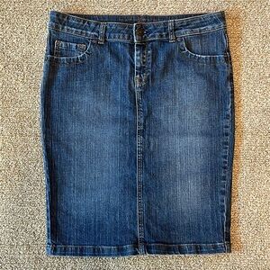 Zara Woman Embellished Midi Knee Length Denim Blue Jean Pencil Skirt sz 10